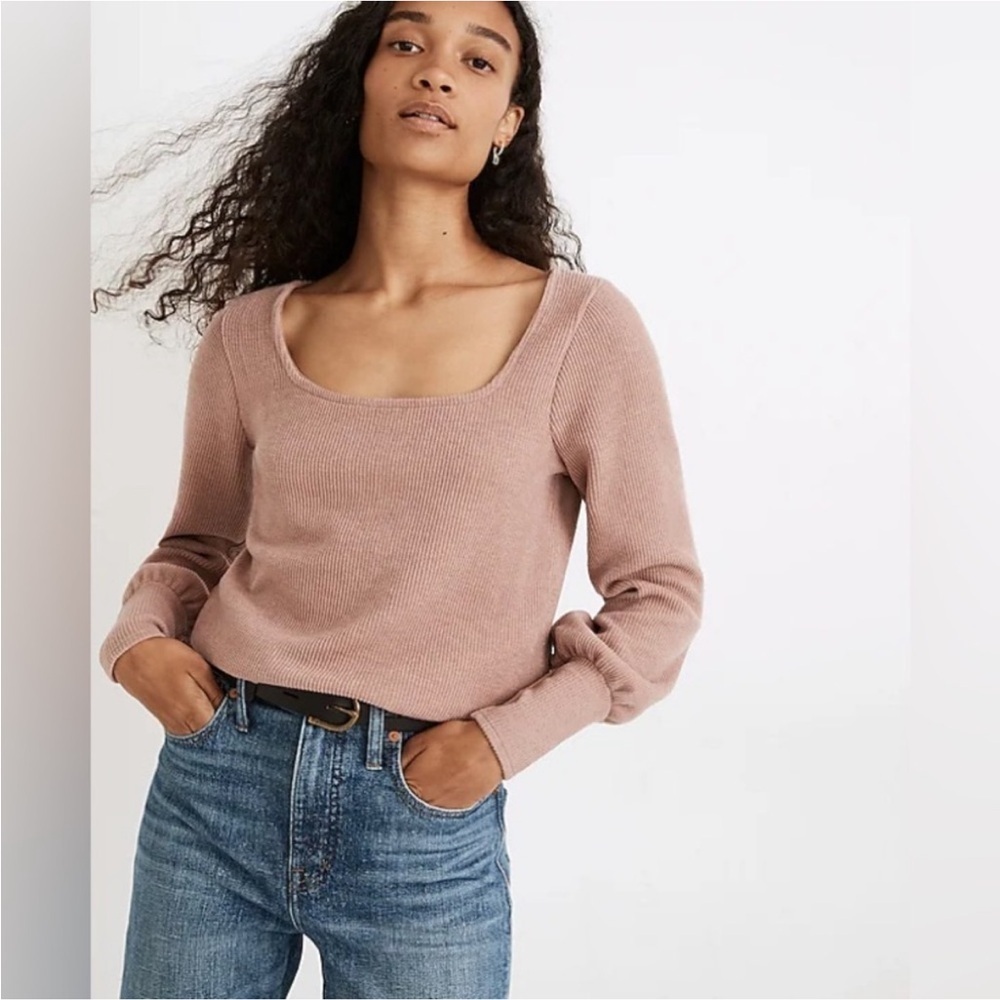 Madewell  Size M ribbed square-neck long sleeve Brown top